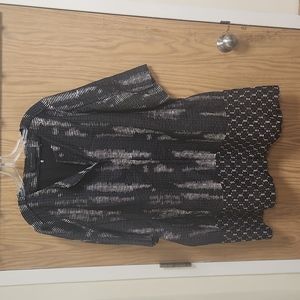 Elie Tahari Snap Front Long Jacket Coat Pockets Black and White Sz 2X